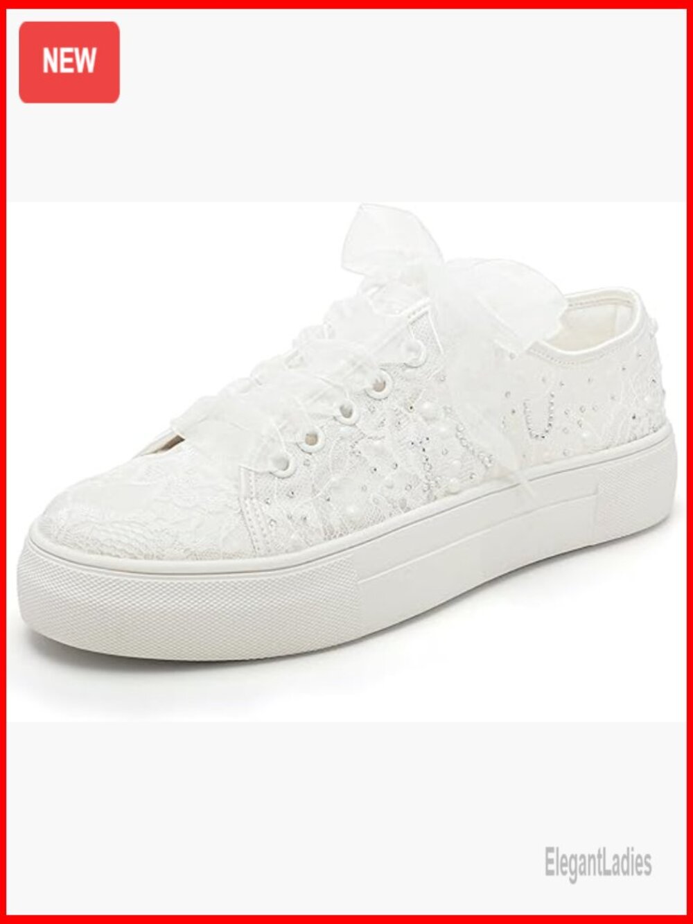 Lace Platform Wedding Sneakers with Rhinestones, 1.46" Platform, Bridal Tennis